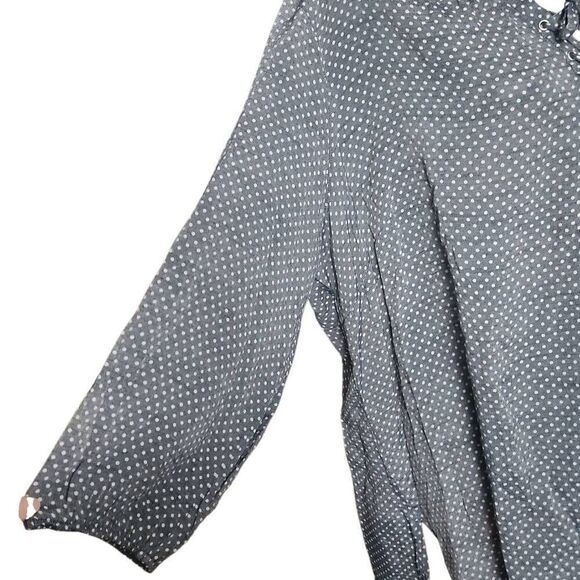 Fred David Women's Size 2X Gray White Polka Dot Lace Up 3/4 Sleeve Blouse - Picture 3 of 7
